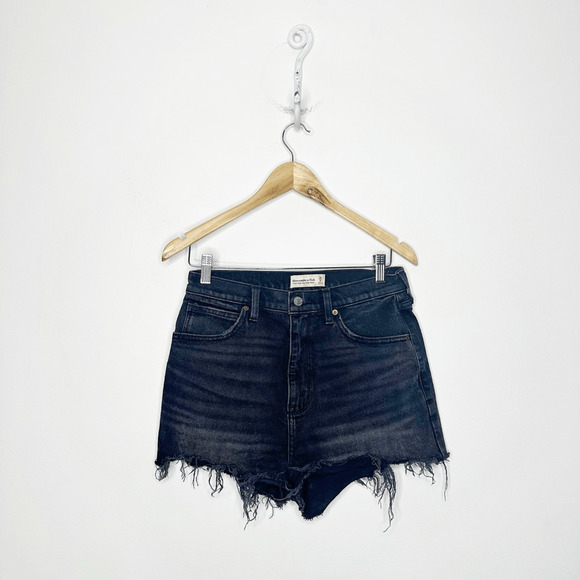 ABERCROMBIE & FITCH ULTRA HIGH RISE MOM SHORT Washed Black Gray womens 6 28 - Picture 1 of 6